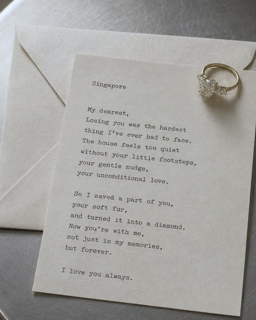 A letter written to someone lost, a ring resting on it